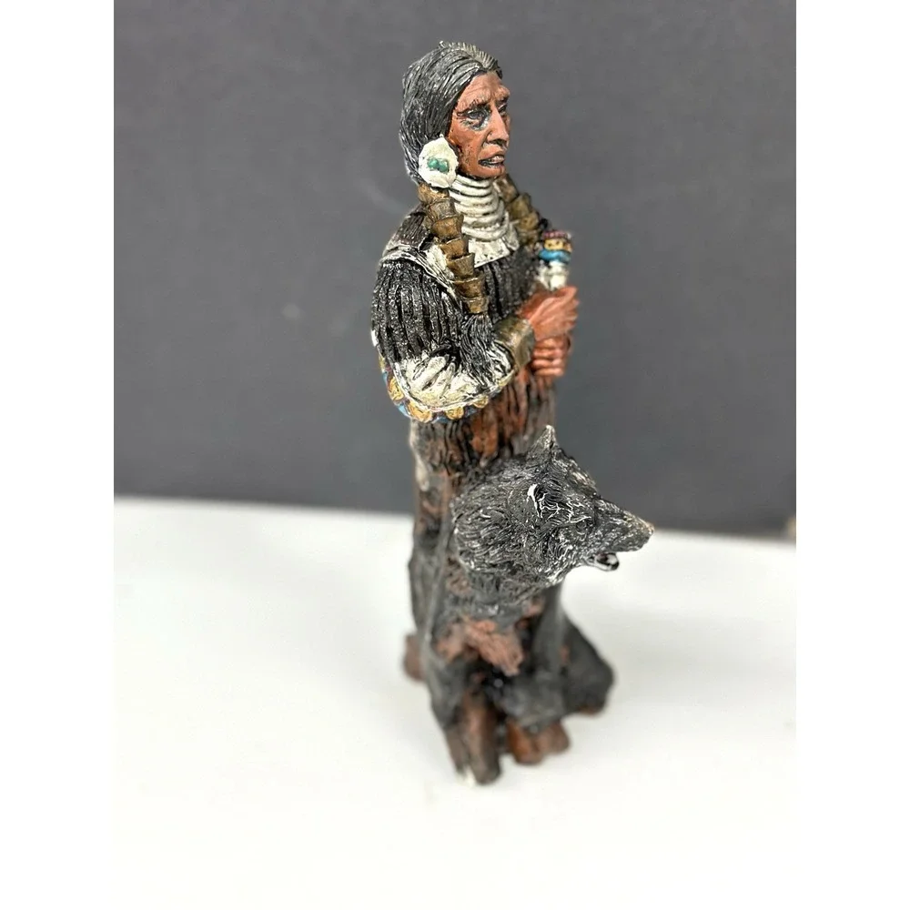 Vintage Resin Native American with Wolf Statue 9